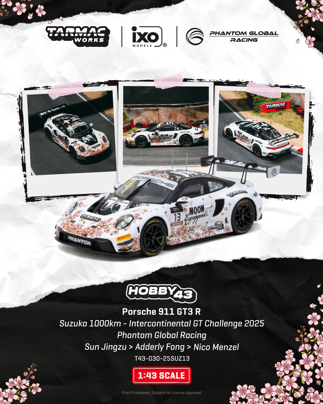 PO-$328 * TARMAC * 1:43 Porsche 911 GT3 R Suzuka 1000km - Intercontinental GT Challenge 2025 Phantom Global Racing Sun Jingzu / Adderly Fong / Nico Menzel