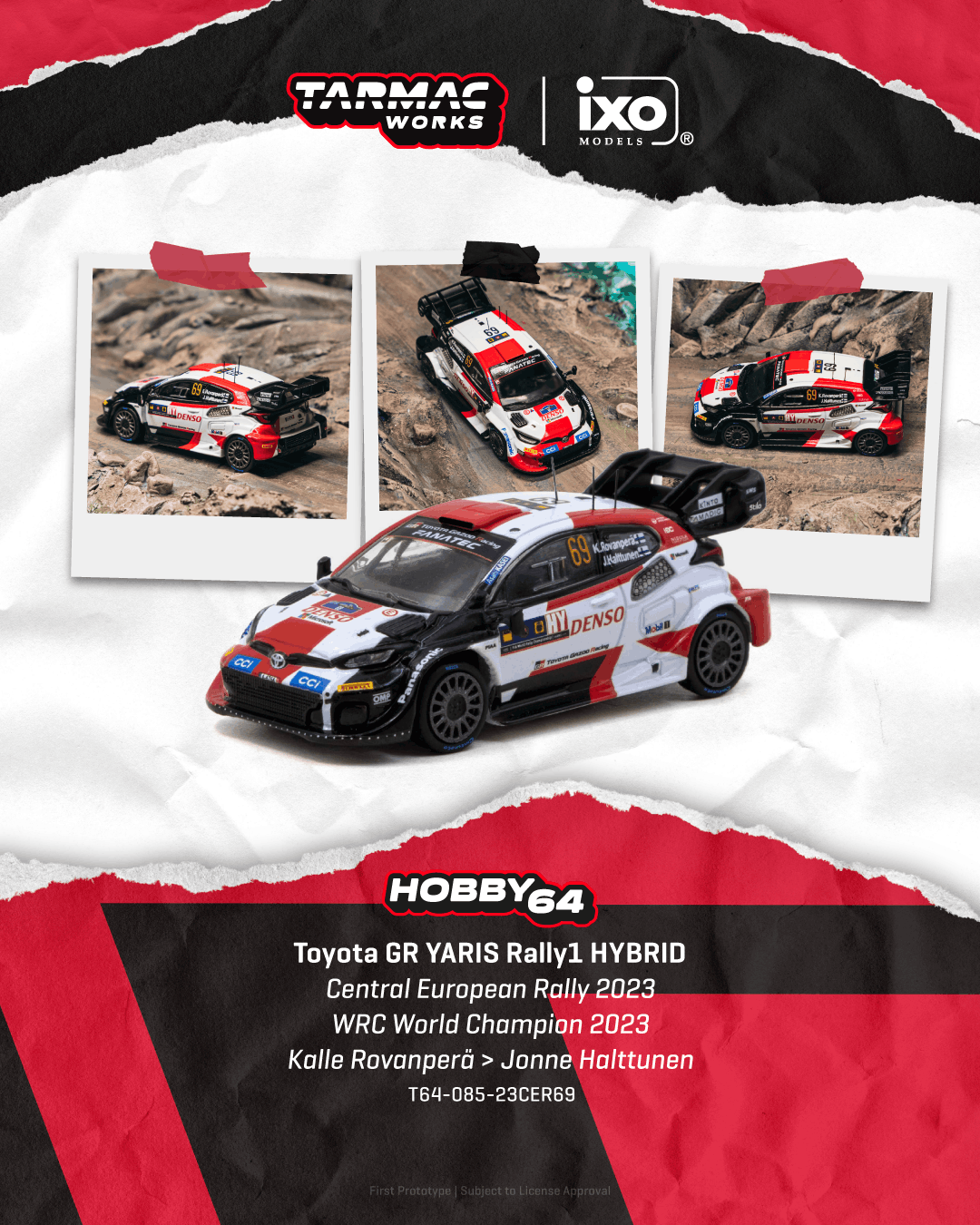 PO-$152 * TARMAC * 1:64 Toyota GR YARIS Rally1 HYBRID Central European Rally 2023 WRC World Champion 2023 Kalle Rovanperä / Jonne Halttunen