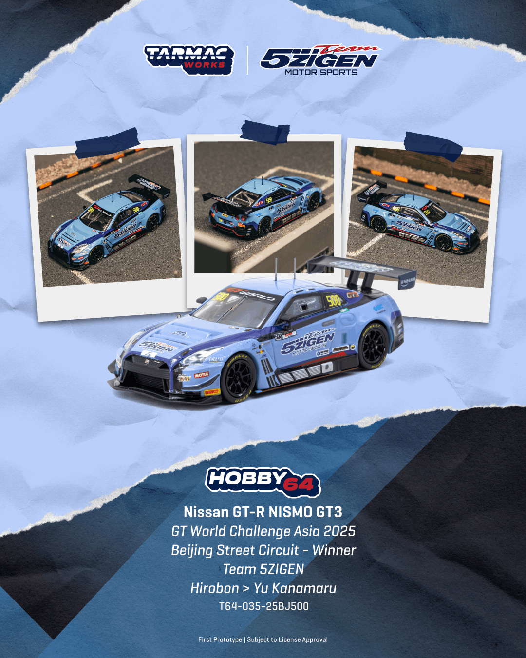 PO-$152 * TARMAC * 1:64 Nissan GT-R NISMO GT3 GT World Challenge Asia 2025 Beijing Street Circuit - Winner TEAM 5ZIGEN Hirobon / Yu Kanamaru