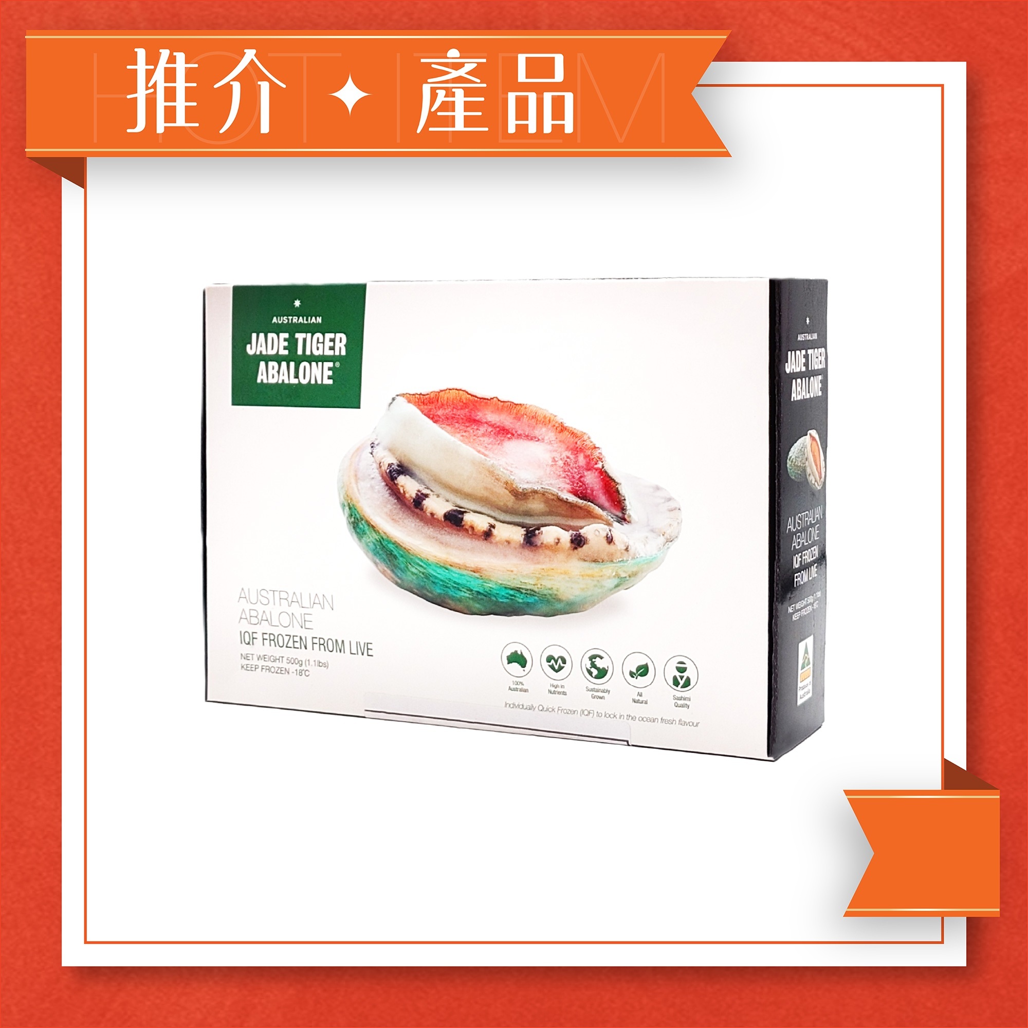 急凍連殼澳洲鮑魚 (10-15隻裝) (500克)
