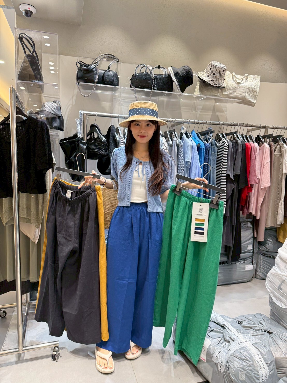 RB6201 鮮艷色彩橡筋亞麻休閑褲