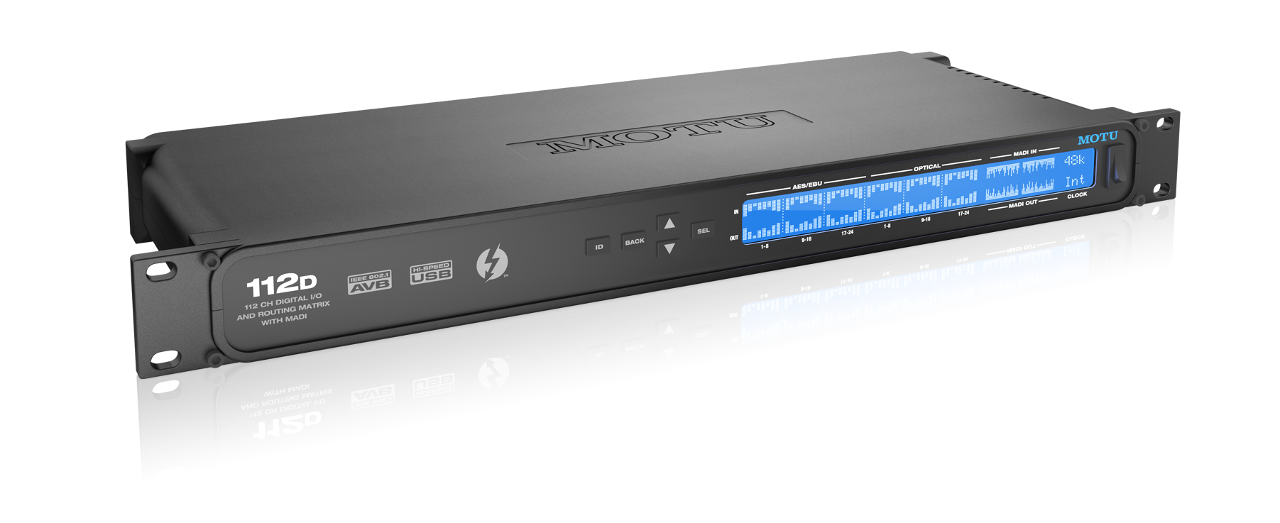 Motu 112D 112x112 digital I/O with MADI, 48-ch mixing, DSP & AVB-TSN networking