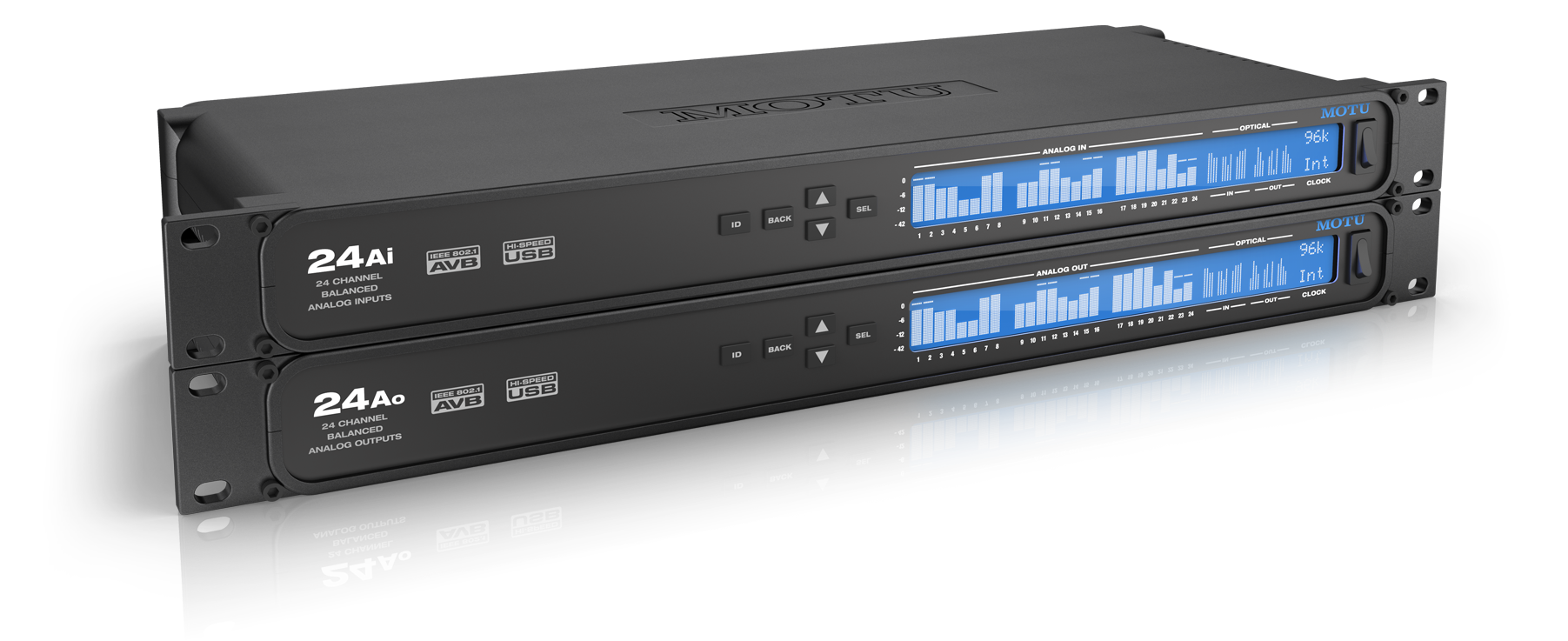 Motu 24Ao / Ai    24x48 I/O with 24 analog out, 48-ch mixing, DSP & AVB-TSN networking