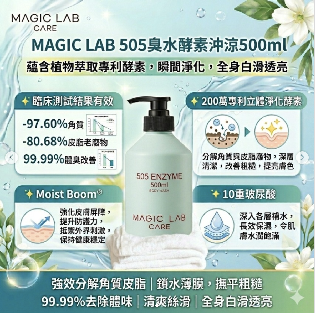 Magic Lab Care 505 MOIST酵素臭水沖涼500ML (白蘭花味)