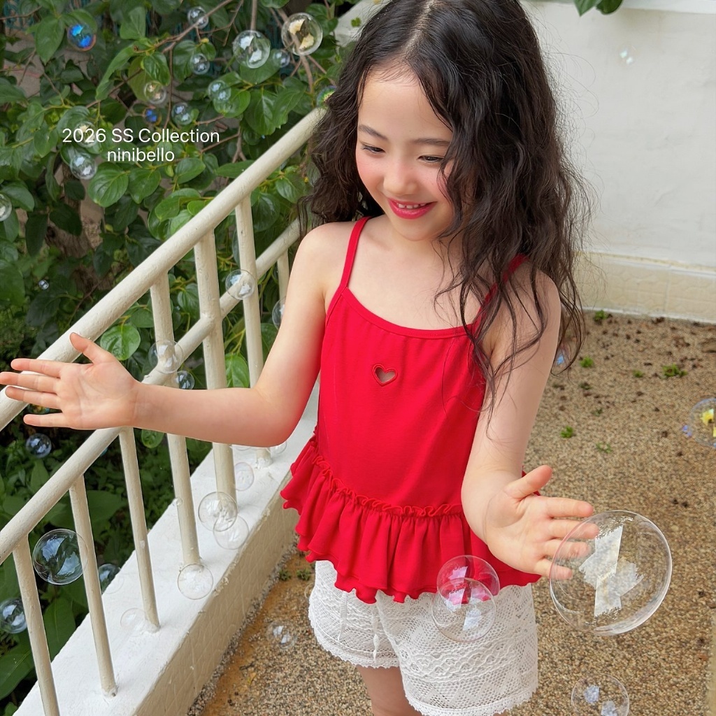 正韓夏NINIBELLO 三色鏤空愛心花邊背心