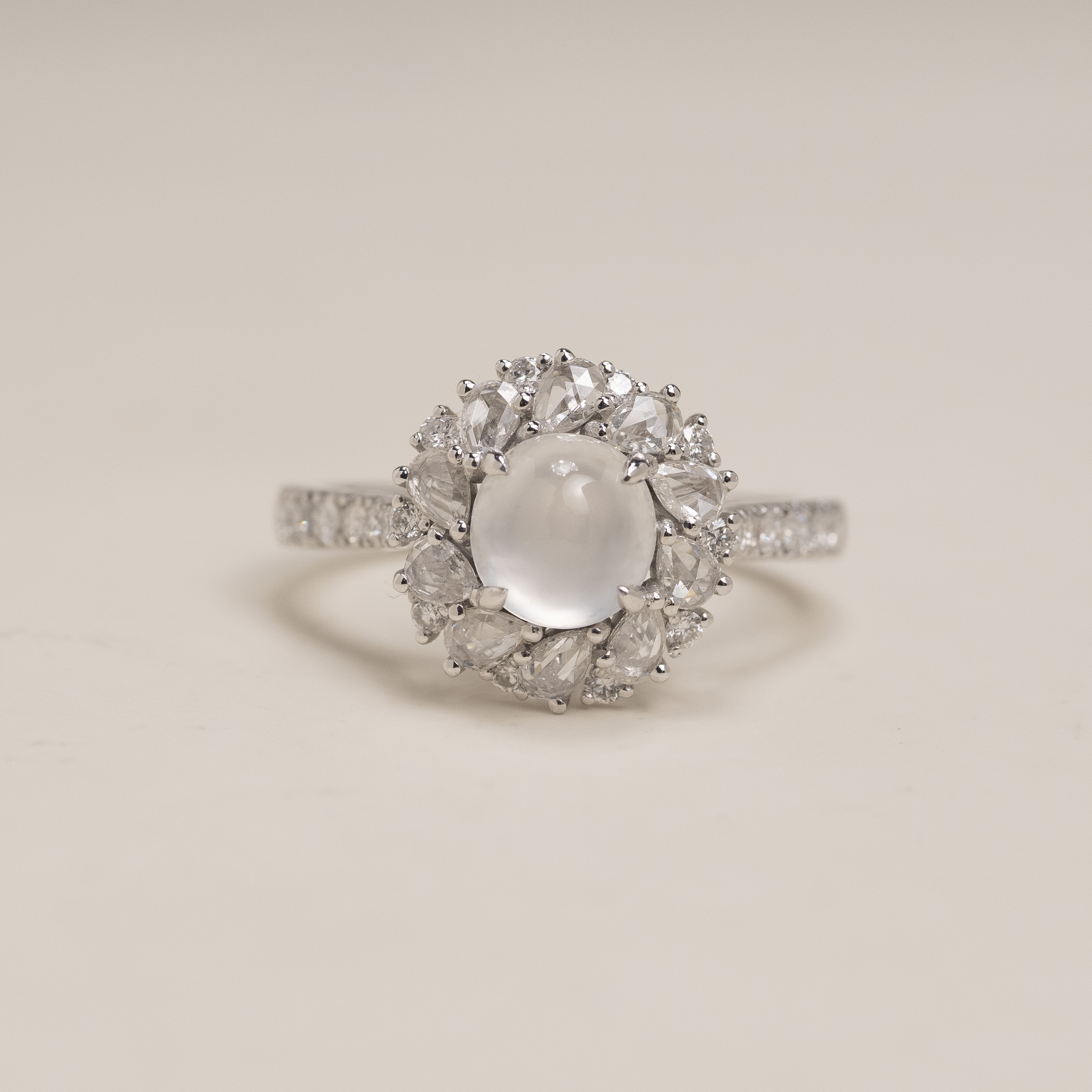 18K White Jade Diamond Ring