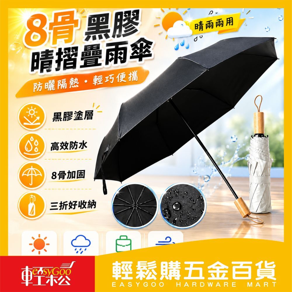 8骨黑膠晴雨傘 / 輕鬆購五金百貨 / 05-18-02 / 現貨