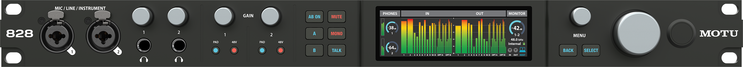 Motu 828 28 x 32 USB3 audio interface for Mac, Windows and iOS with mixing and effects