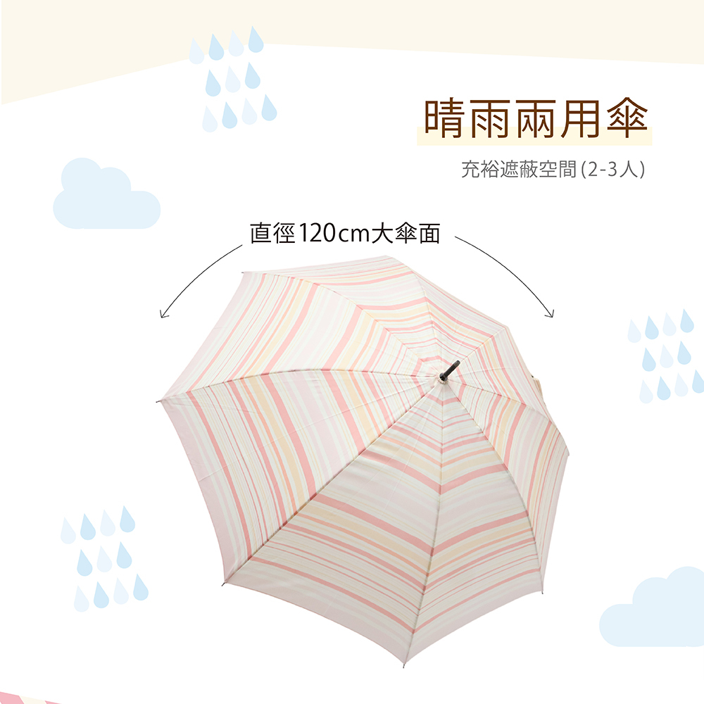 日系花布輕盈直傘條紋，晴雨兩用傘，直徑113cm大傘面，充裕遮蔽空間 (2-3人) Weather umbrella, 113cm large umbrella surface