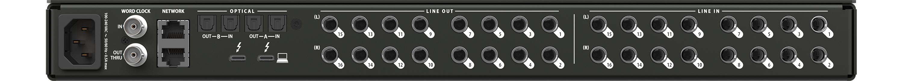 Motu 16A 32x34 I/O with 16x16 TRS analog, 64-ch mixing, DSP & AVB-TSN networking