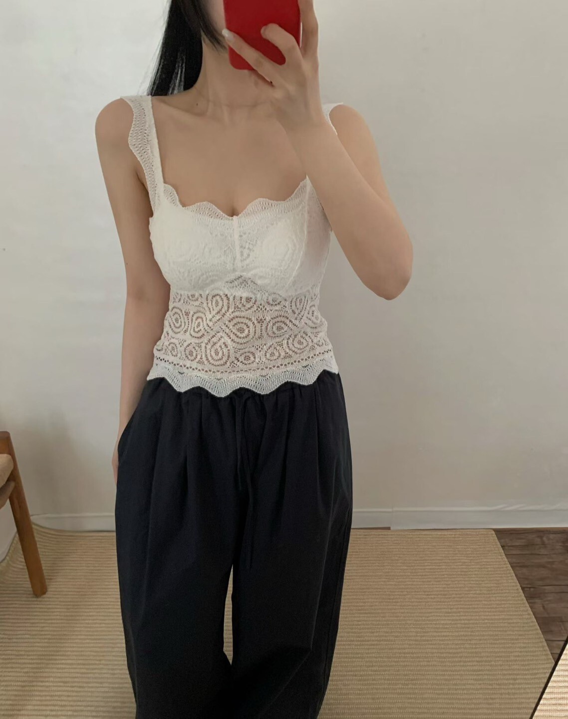 波浪滾邊蕾絲方領背心BraTop / 3色