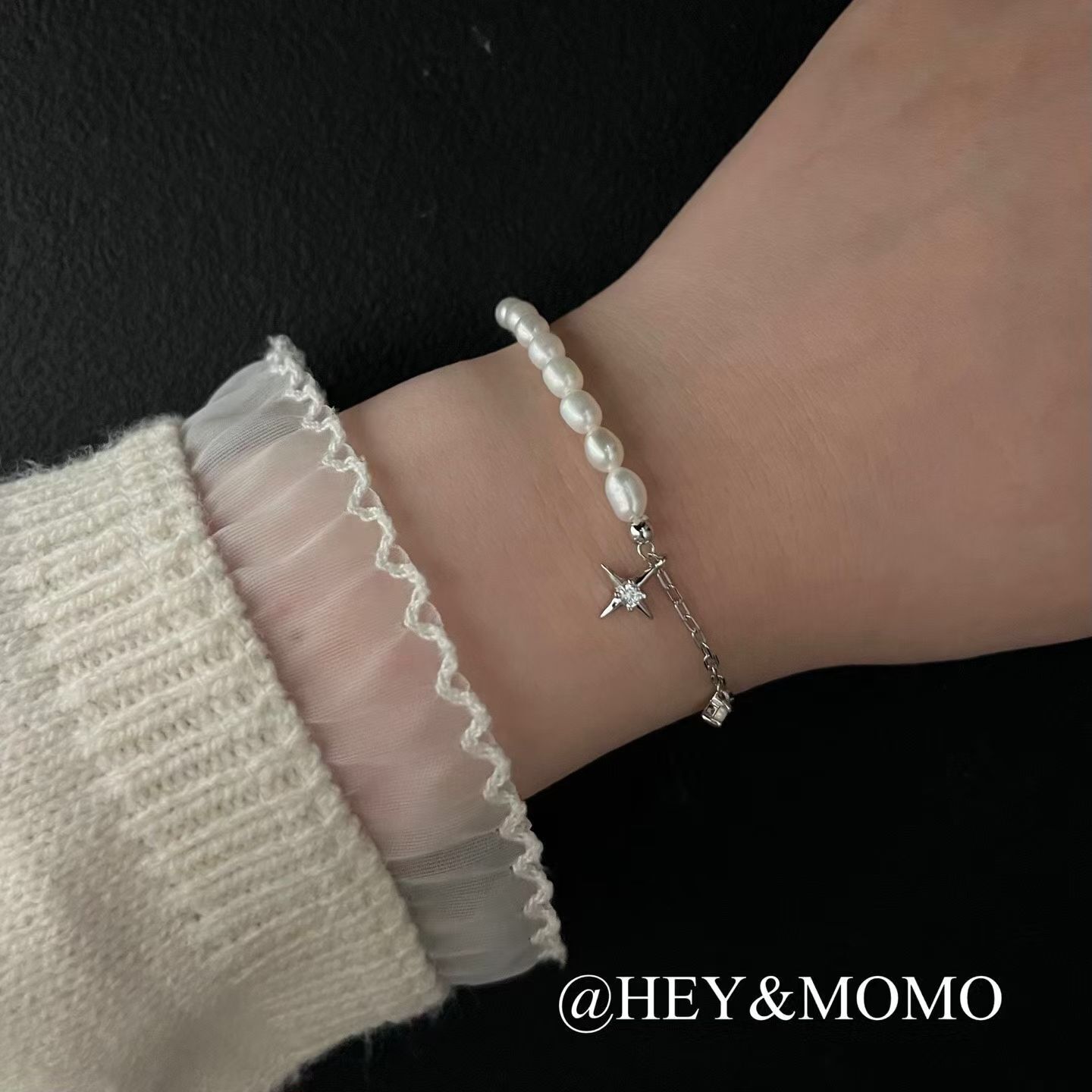HM6242 ⚪️925 銀 十字星珍珠拼接手鍊