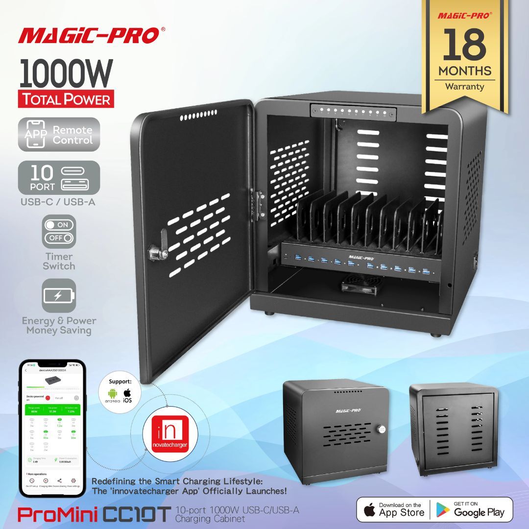 ProMini CC10T 1000W 10 Port (USB-C or USB-A) App Control Charging Cabinet