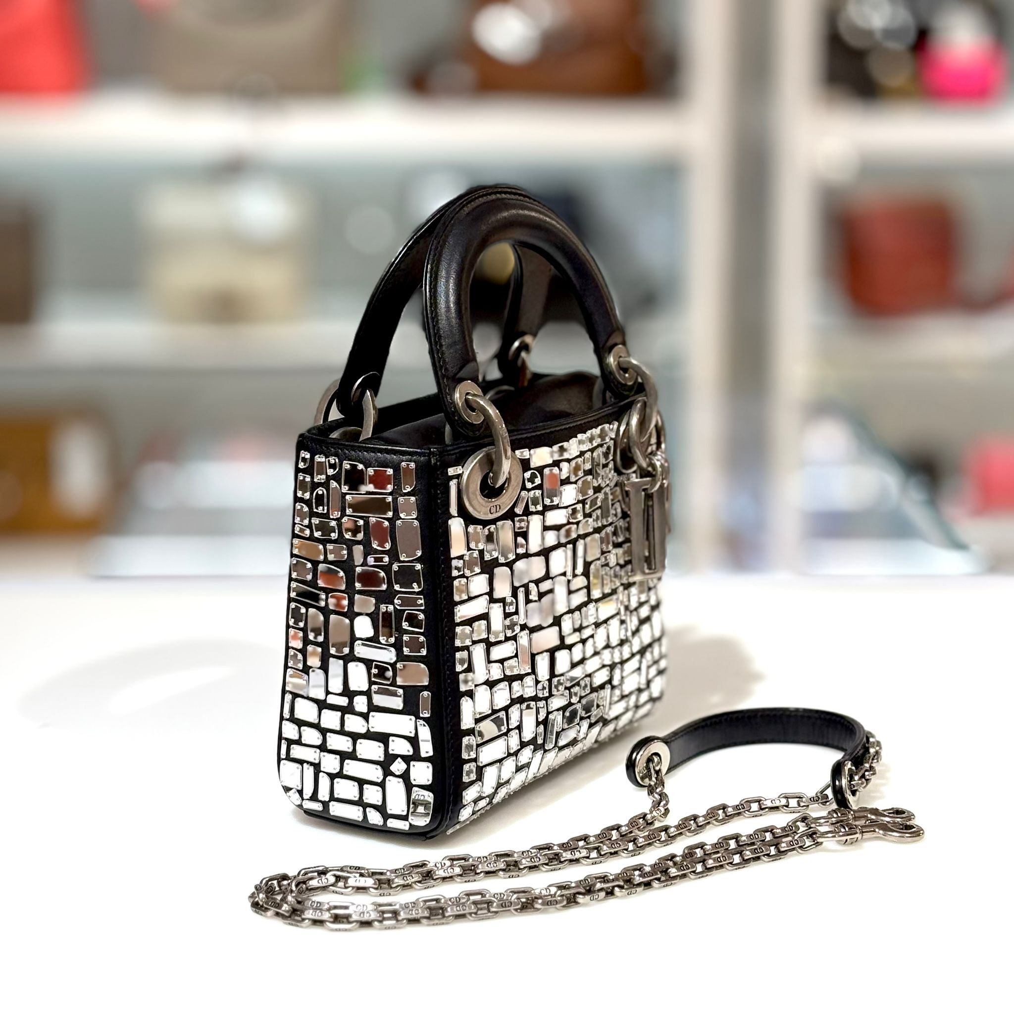 全新LADY DIOR MINI Mirror Mosaic in Black Lambskin M0598VWSC 黑色牛皮拼鏡面 #BRAND NEW #香榭站正品