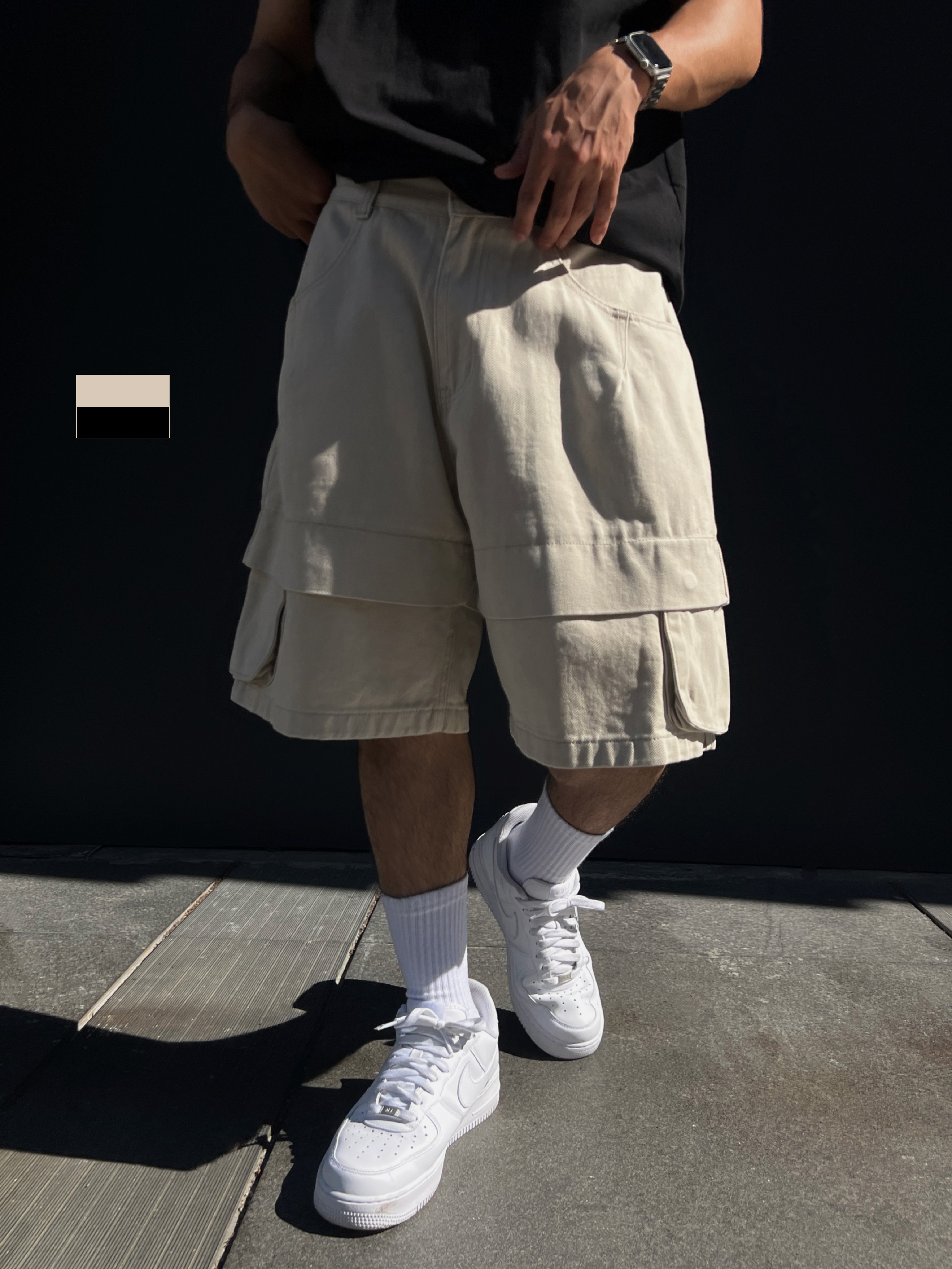 [1atm] 斜紋布-側口挺版短褲