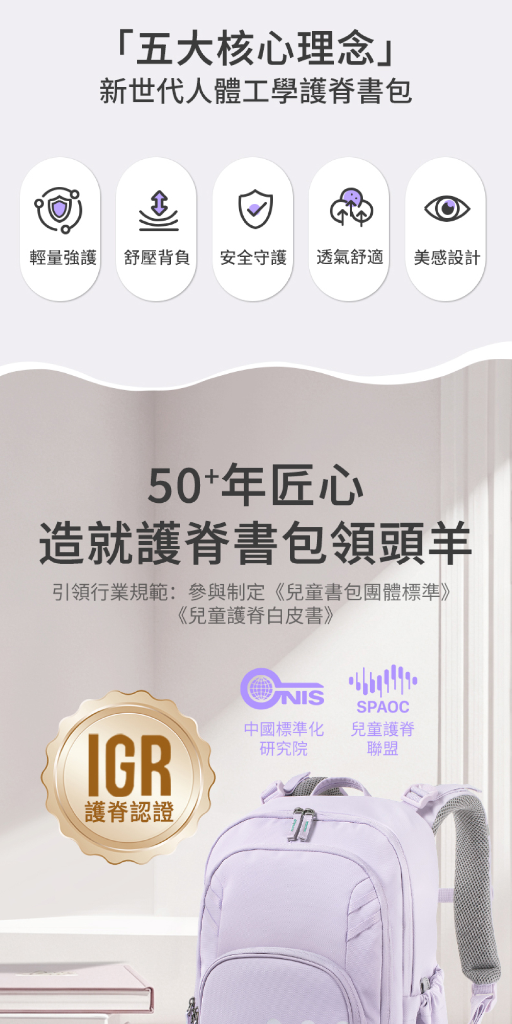 五大核心理念，新世代人體工學護脊書包
