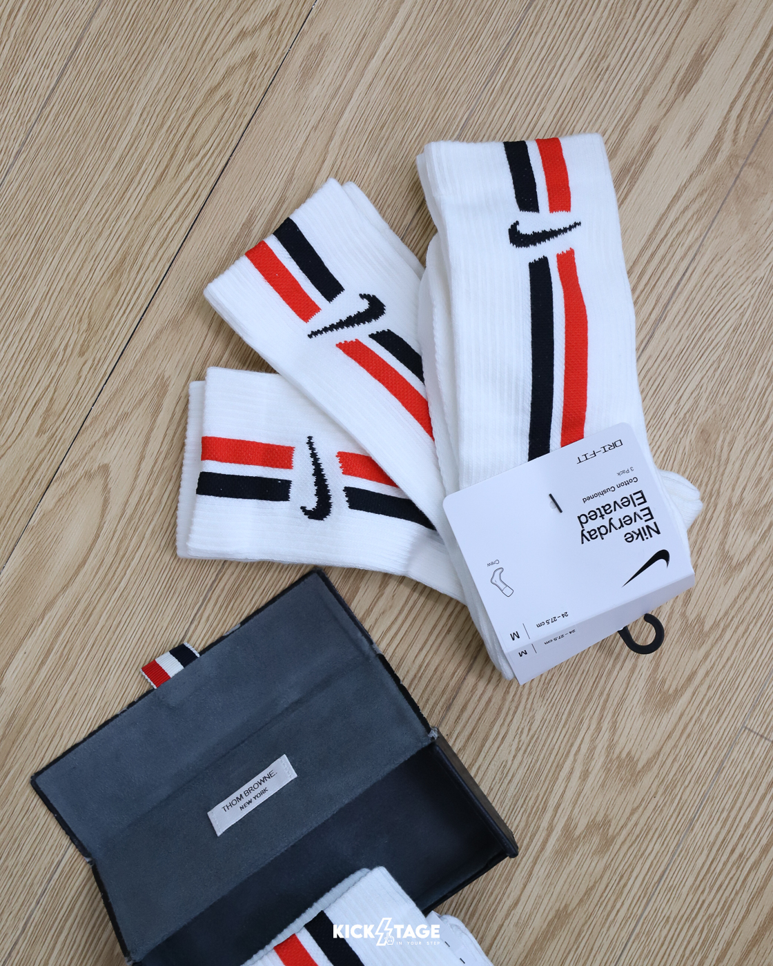 三雙一組 NIKE EVERYDAY ELEVATED 白色 黑白紅 條紋 緩震 運動 長襪 中筒襪 小腿襪 訓練襪【IH8532-900】Thom Browne