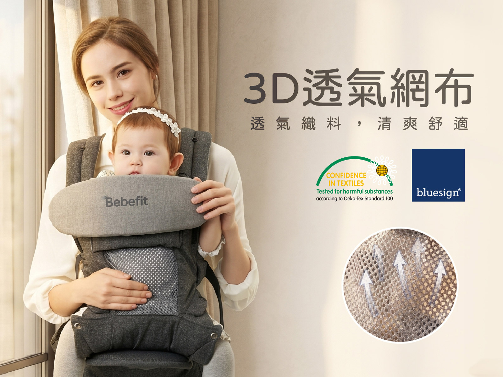 Bebefit S7 智能揹帶3D透氣網布