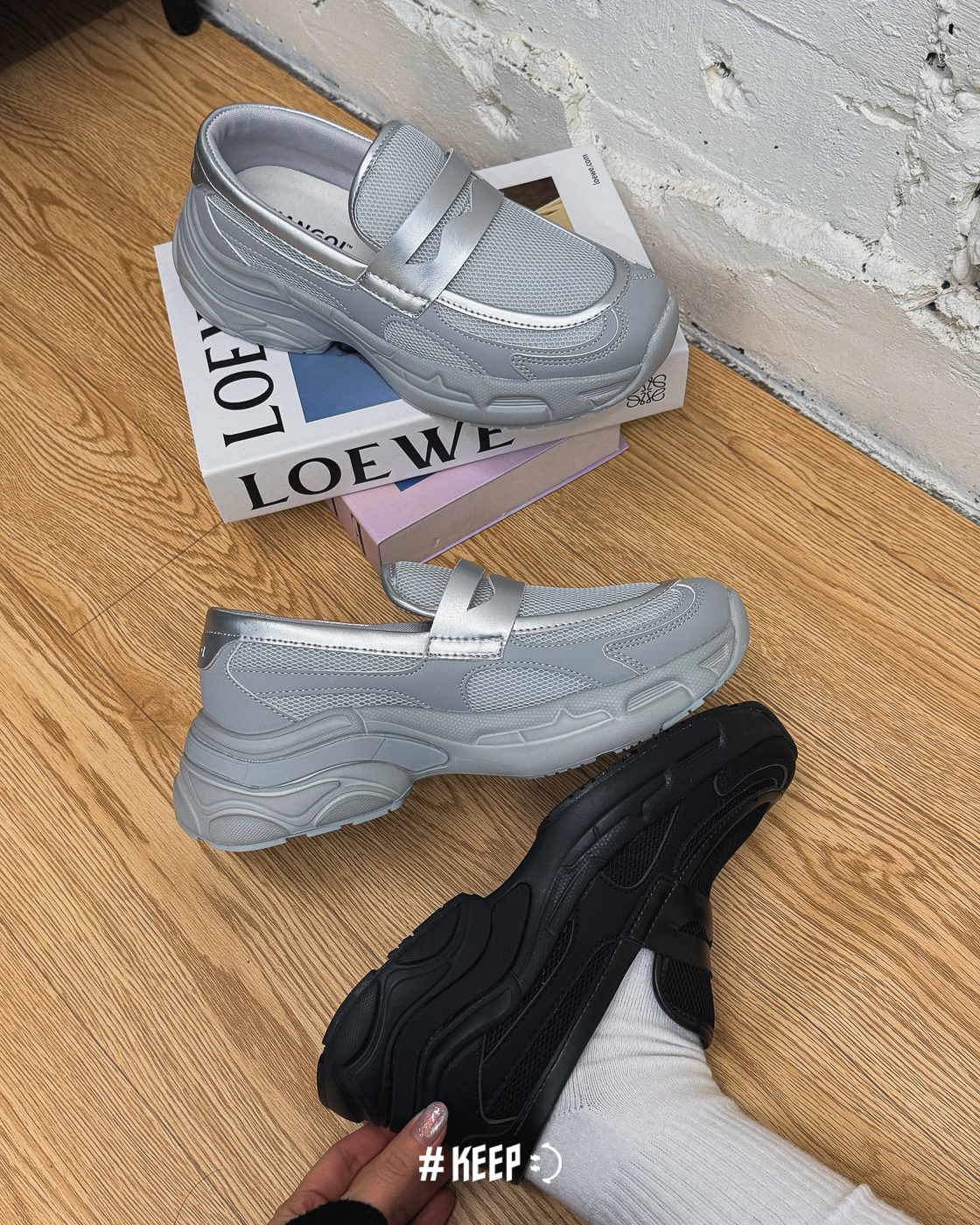 [特價售出無退換] 女鞋 KANGOL LOAFER 黑色 灰銀色 英國 袋鼠 厚底 增高 網眼 低筒 樂福鞋 休閒鞋【65523672】