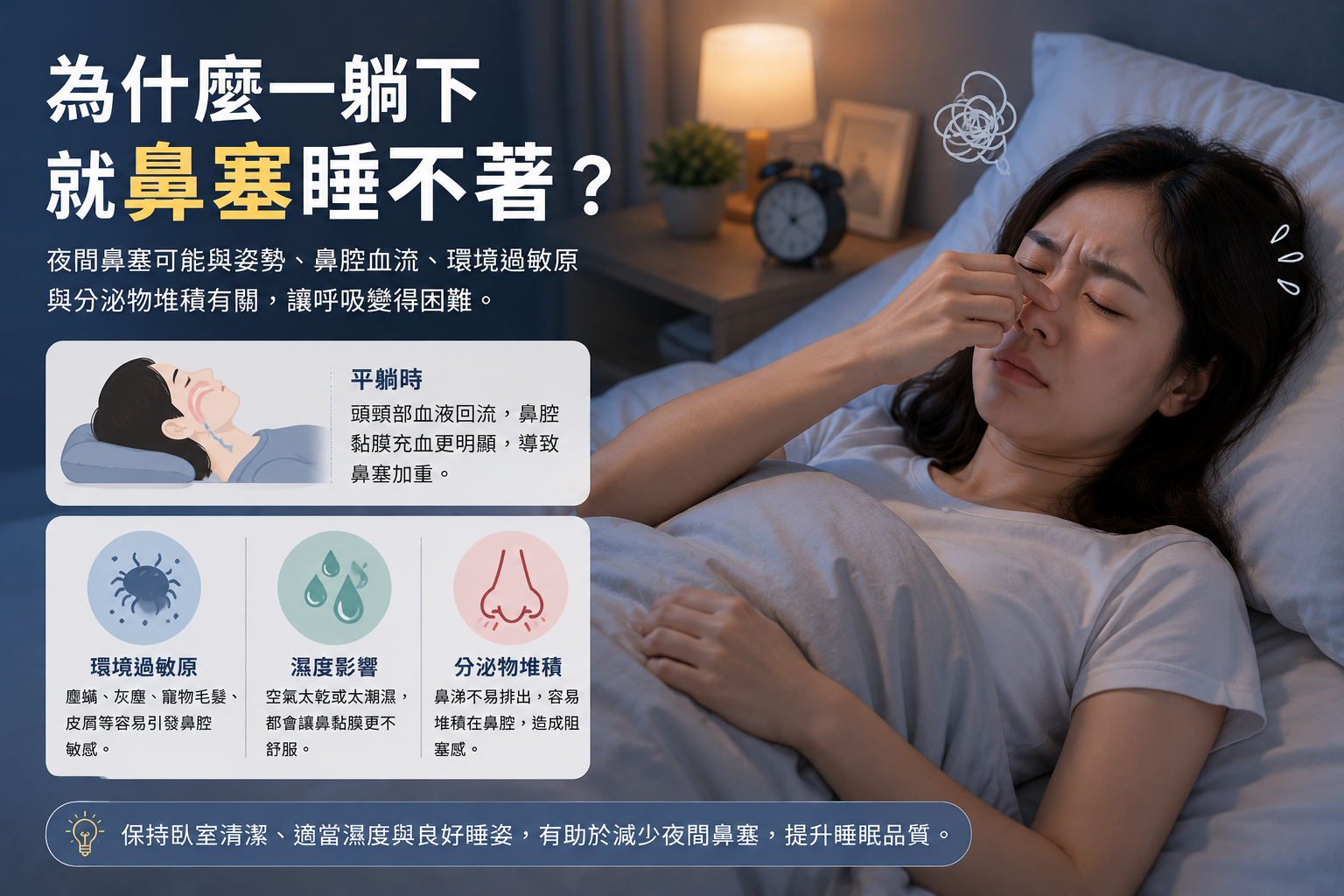 鼻塞睡不著怎麼辦示意圖