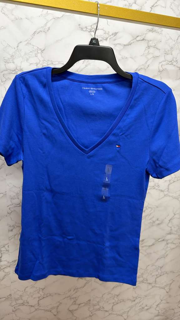 AK049 Tommy Hilfiger 女裝藍色純棉 V 領短袖TEE
