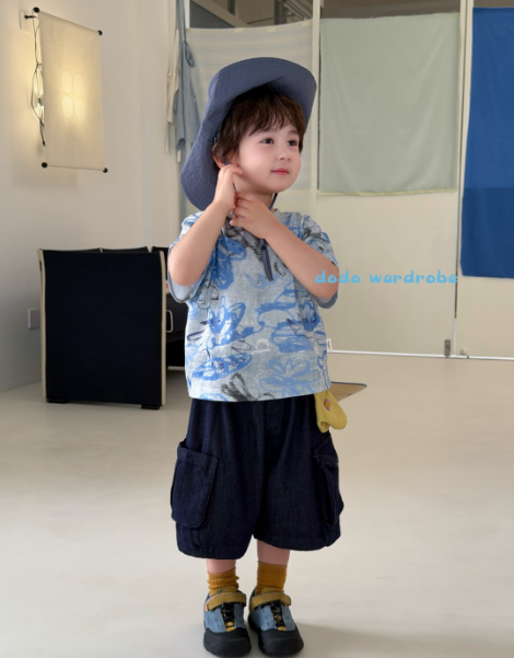 DDC04B115BL  DODO Wardrobe -深藍都市型格工裝側袋鬆身牛仔短褲