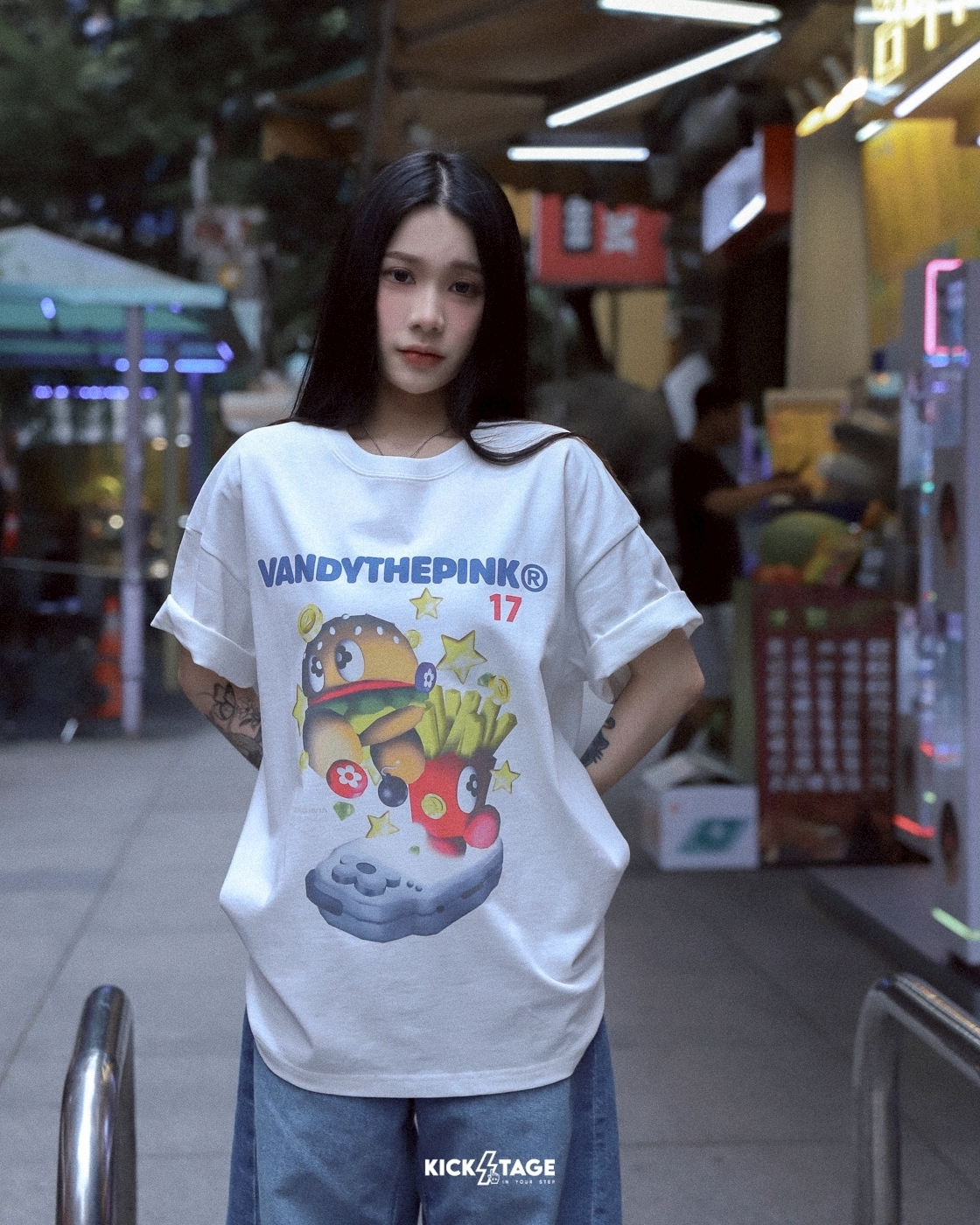 VANDYTHEPINK® PIXEL CHARACTER TEE 白色 漢堡 薯條 像素角色 印花 短T【VD1098-101】