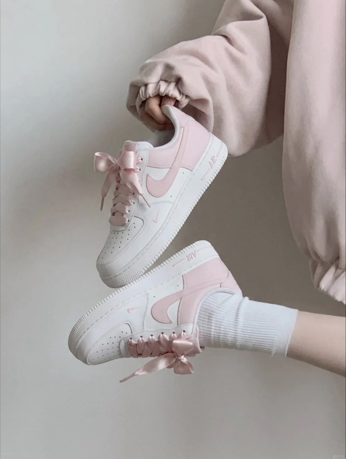 【訂製鞋款】Nike Air Force 1 蝴蝶結 奶油白 少女風 白粉 訂製 休閒鞋 HV2511-100(Team2154-藕粉布丁S-BOX）