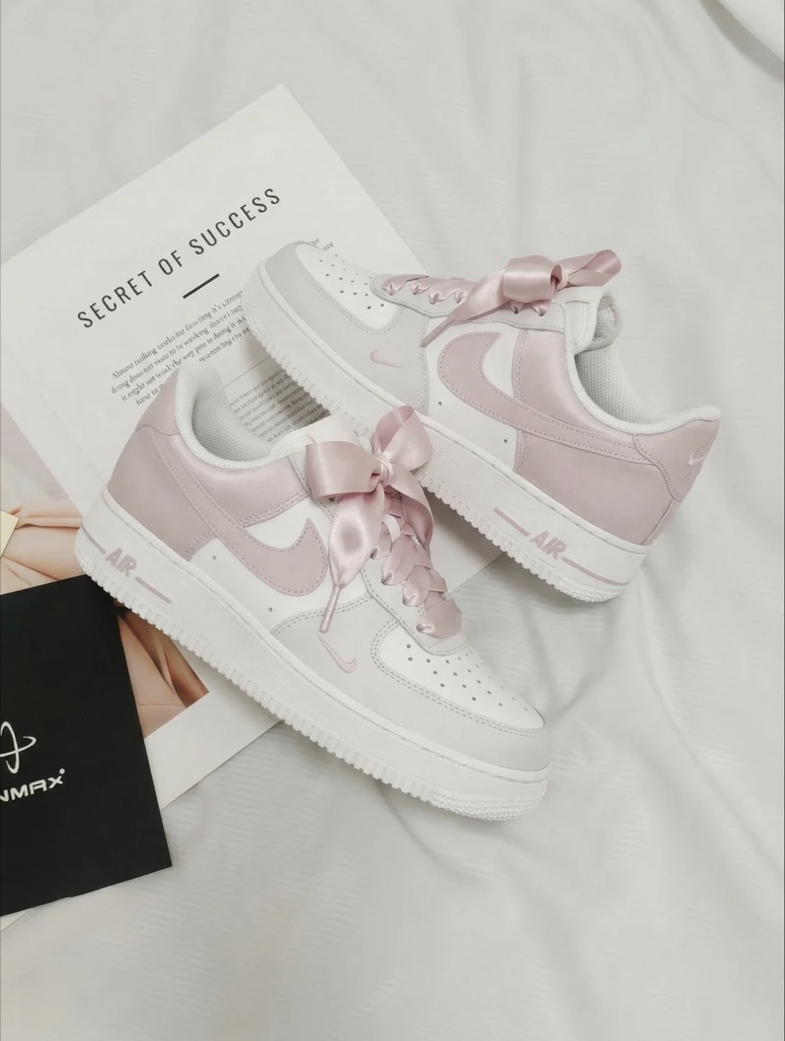 【訂製鞋款】Nike Air Force 1 蝴蝶結 奶油白 少女風 白粉 訂製 休閒鞋 HV2511-100(Team2154-藕粉布丁S-BOX）