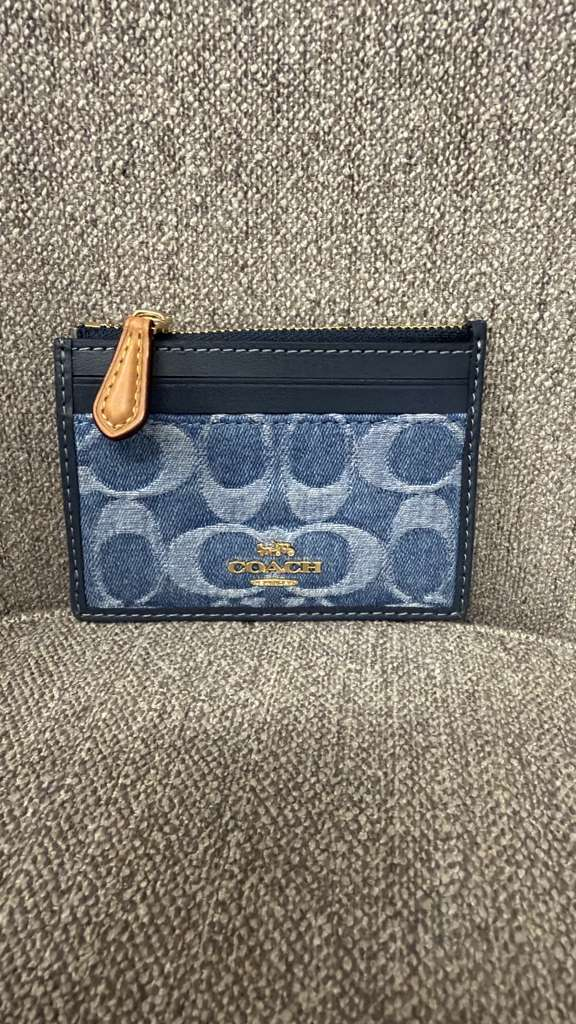AK013 Coach Signature C Logo 牛仔布拼接皮革零錢包