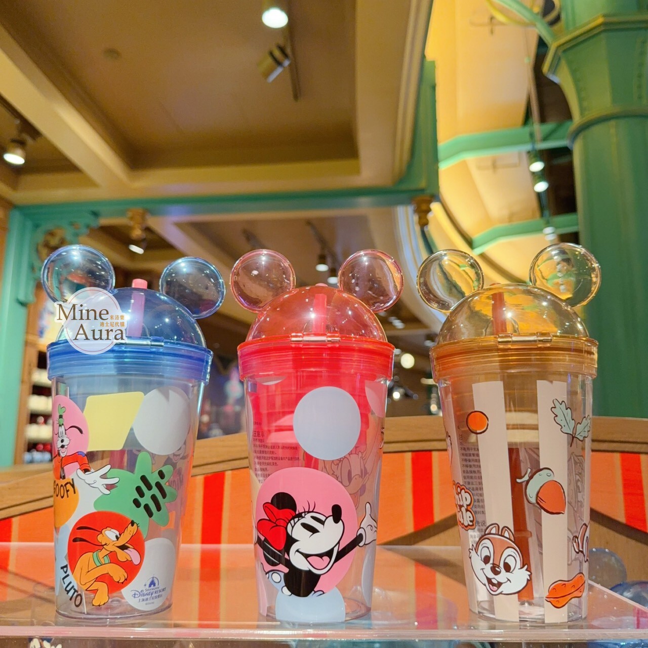 奇奇蒂蒂 Chip 'n Dale 圖案 米奇頭 造型 吸管 水杯 飲料杯 -上海迪士尼樂園