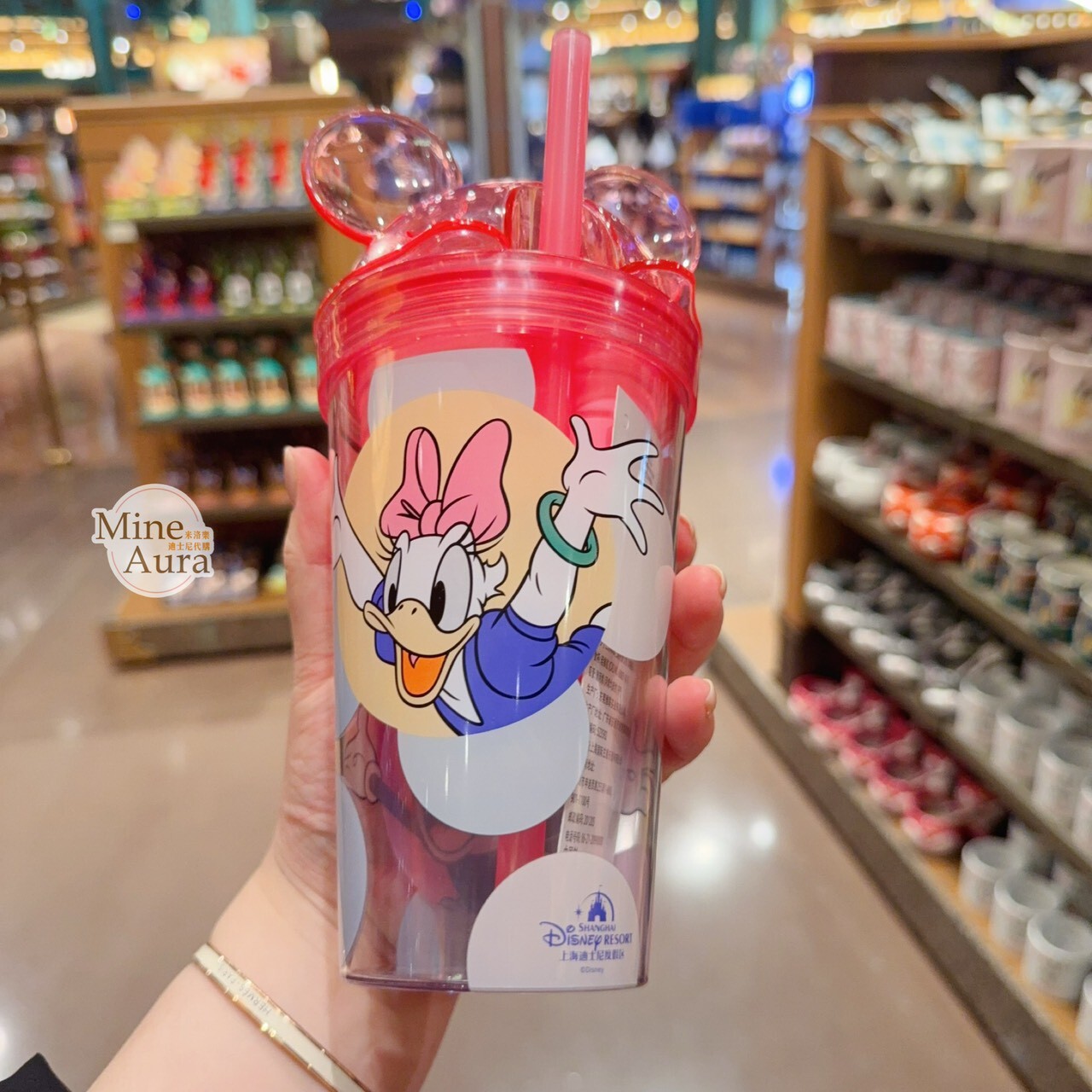 米妮 Minnie 黛西 Daisy 圖案 米奇頭 造型 吸管 水杯 飲料杯 -上海迪士尼樂園