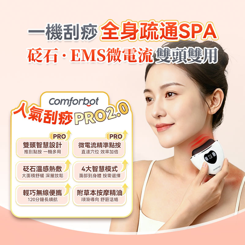 Comforbot|雙頭微電流砭石熱敷震動推刮點按全身多部位祛濕通絡刮痧板PRO 2.0|原裝行貨一年保養