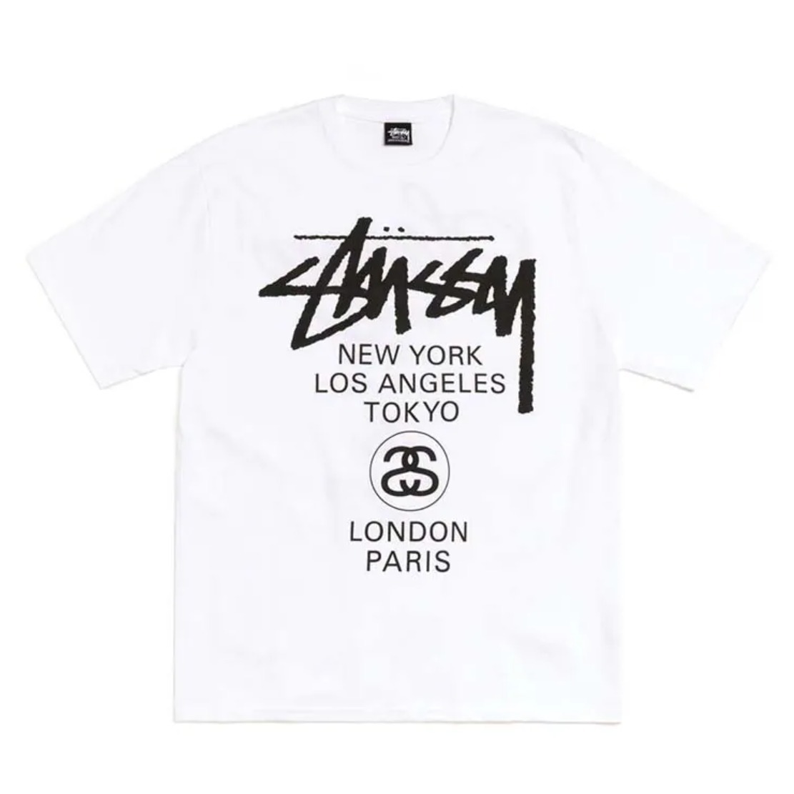 -(B3a02)-STUSSY WORLD TOUR TEE 世界巡迴 前後文字 草寫 LOGO 短T 黑/白-3903962