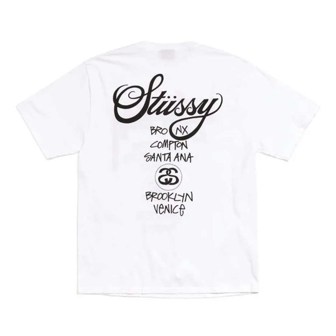 -(B3a02)-STUSSY WORLD TOUR TEE 世界巡迴 前後文字 草寫 LOGO 短T 黑/白-3903962