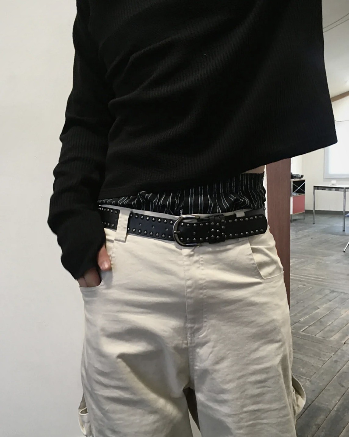 韓國 美式 低腰 y2k 鉚釘 金多絢同款 皮帶