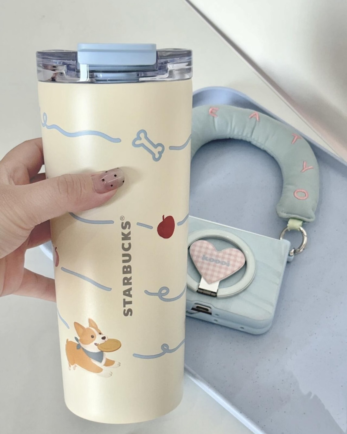 STARBUCKS 星巴克 爪爪天地系列 柯基 不鏽鋼 雙飲口 隨行杯 吸管杯
