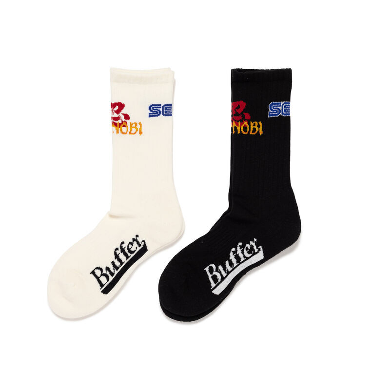 -(B5c05)-BUFFER X SEGA SPORTS RIB SOCKS SEGA SHINOBI 忍 長襪-BF31GD029 黑/白
