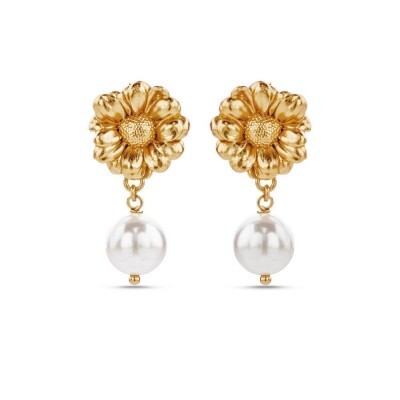 1TA0530-205 [THALLO] Phillis Daisy 耳環，垂墜式耳環，個性耳釘，24K 鍍金純銀 #s484b (EU)