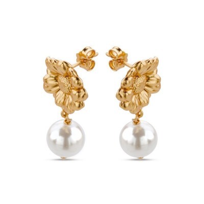 1TA0530-205 [THALLO] Phillis Daisy 耳環，垂墜式耳環，個性耳釘，24K 鍍金純銀 #s484b (EU)