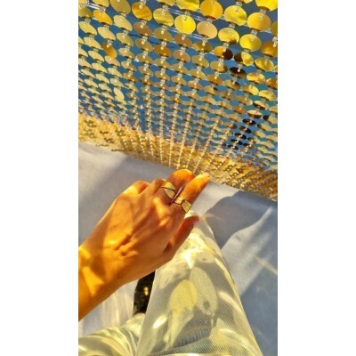 1TA0530-187 [THALLO] 懷舊雛菊幾何戒指，寬底座，24K鍍金​​純銀 #s833a (EU)