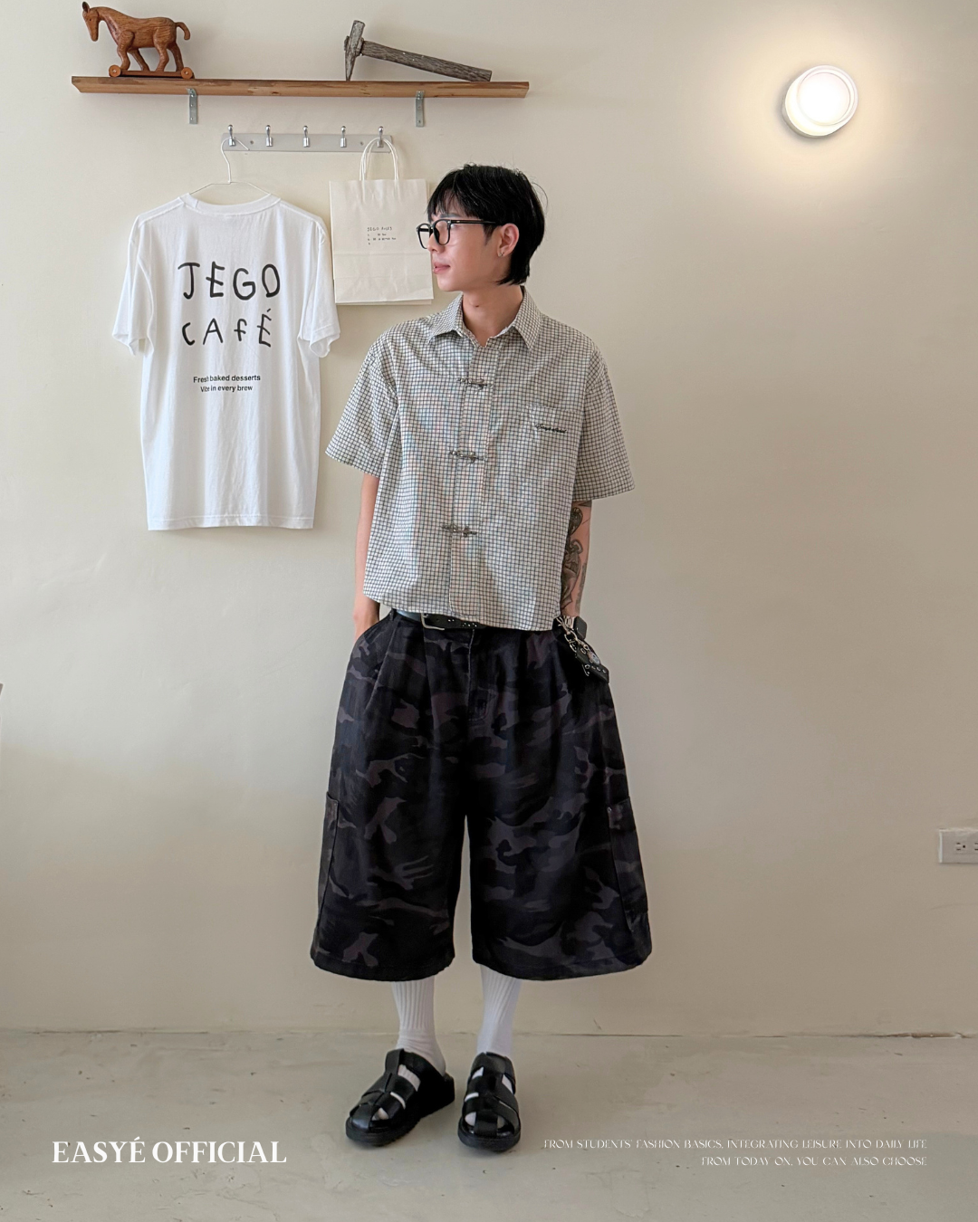 EASYÉ側袋迷彩七分褲