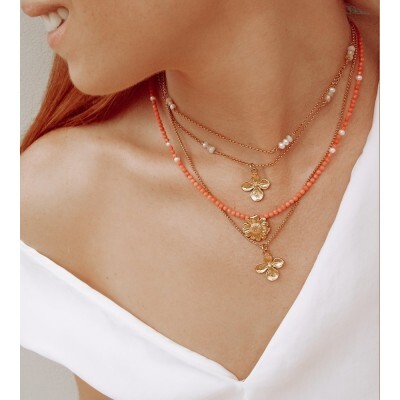 1TA0530-053 [THALLO] Petals Hydrangea Necklace Layer, 24K Gold Vermeil On Sterling Silver #S255a (EU)