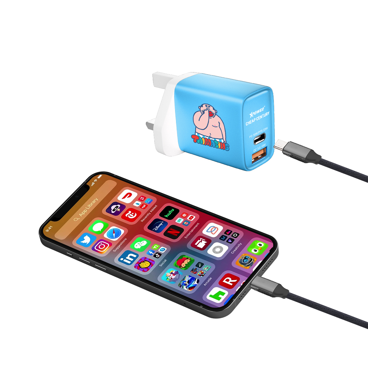(2026春季限時優惠) #604152 XPower x 大麻成 TMS WC33B 30W PD & 33W PPS Mini Charger(Blue)p/n:wc33b,k33ac1-tm1