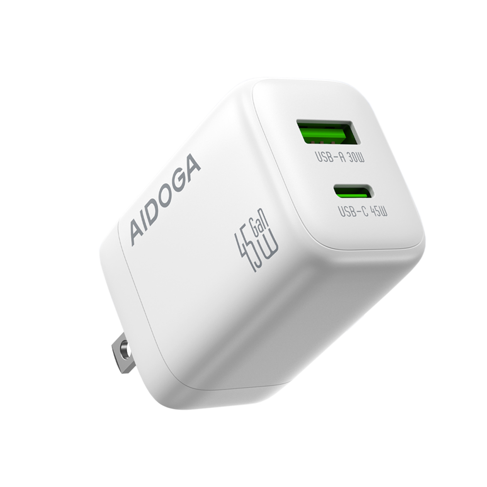 AIDOGA 艾迪伽 雙孔 PD3.2快充 45W GaN氮化鎵充電器 Type-C+USB-A充電頭 QC4+ AVS