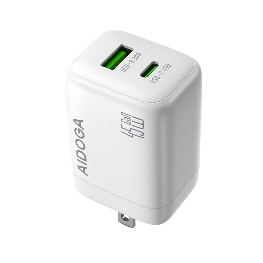 AIDOGA 雙孔 PD3.2快充GaN氮化鎵充電器充電頭 45W Type-C+USB-A QC4+