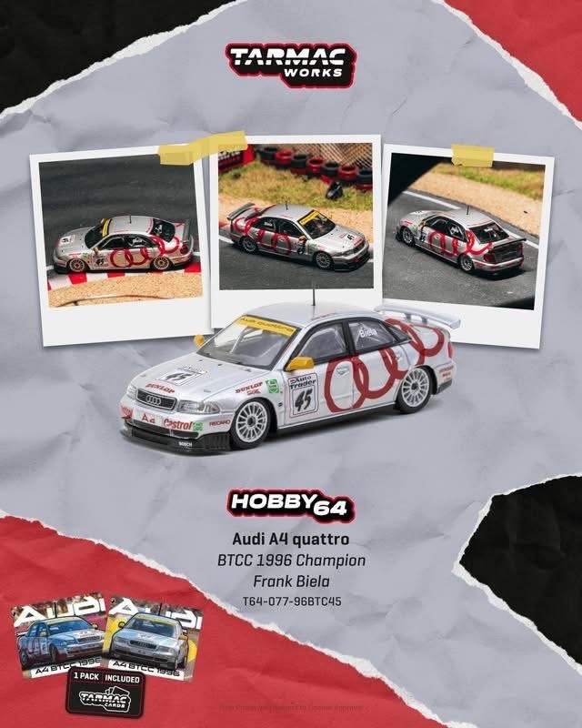 預訂Pre Order- Tarmac Works Audi A4 quattro BTCC 1996 Champion Frank Biela