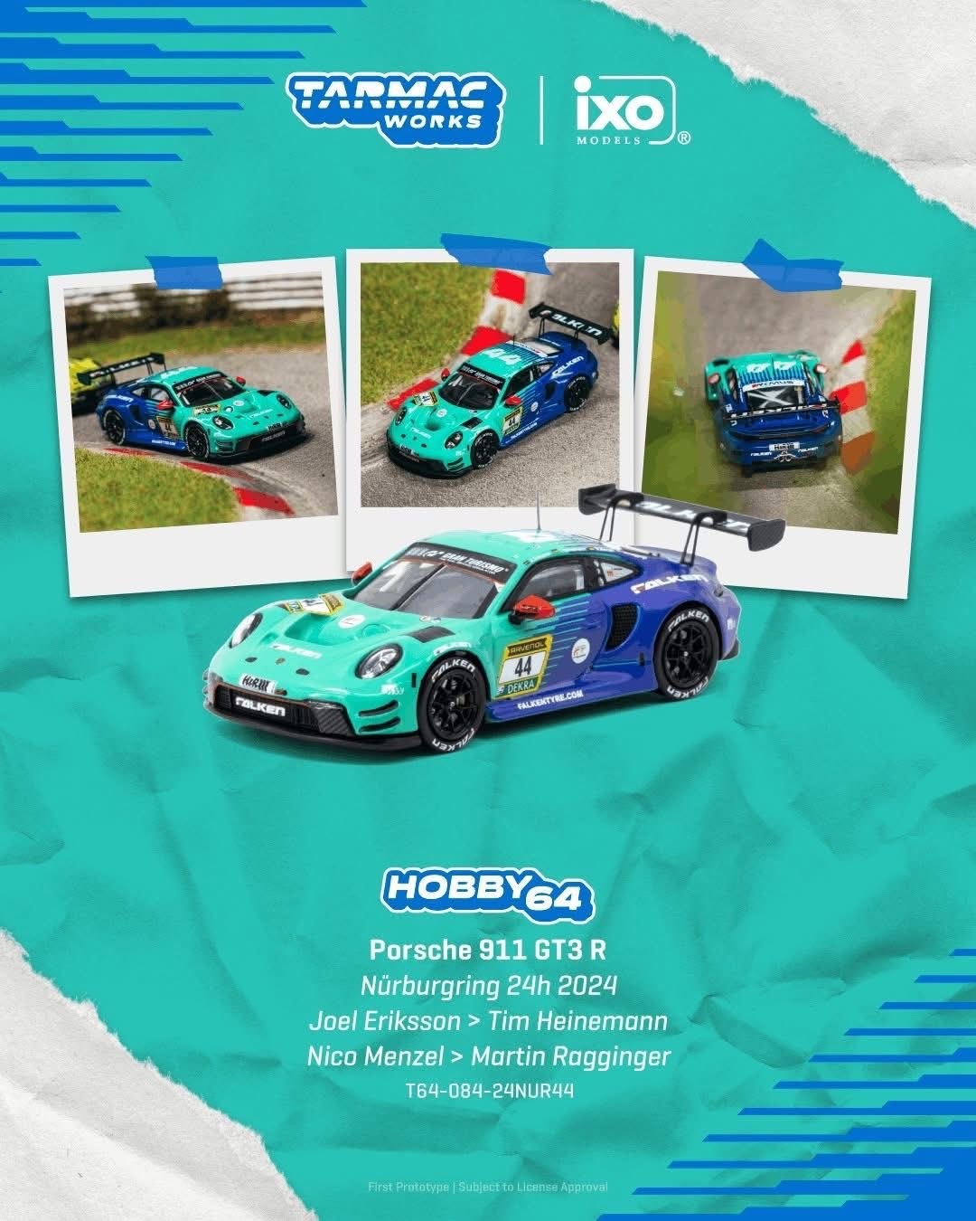 預訂Pre Order- Tarmac Works Porsche 911 GT3 R Nürburgring 24h 2024 Joel Eriksson / Tim Heinemann / Nico Menzel / Martin Ragginger