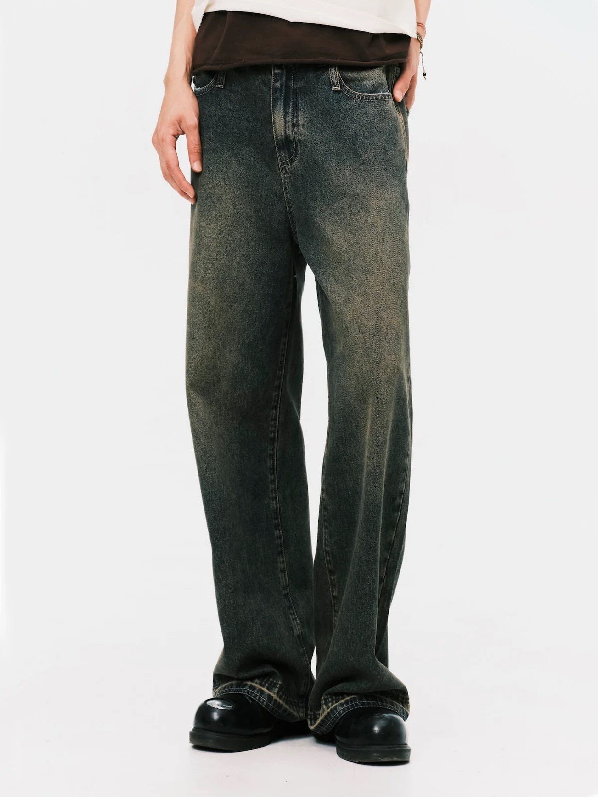 Anwm washed denim jeans brown
