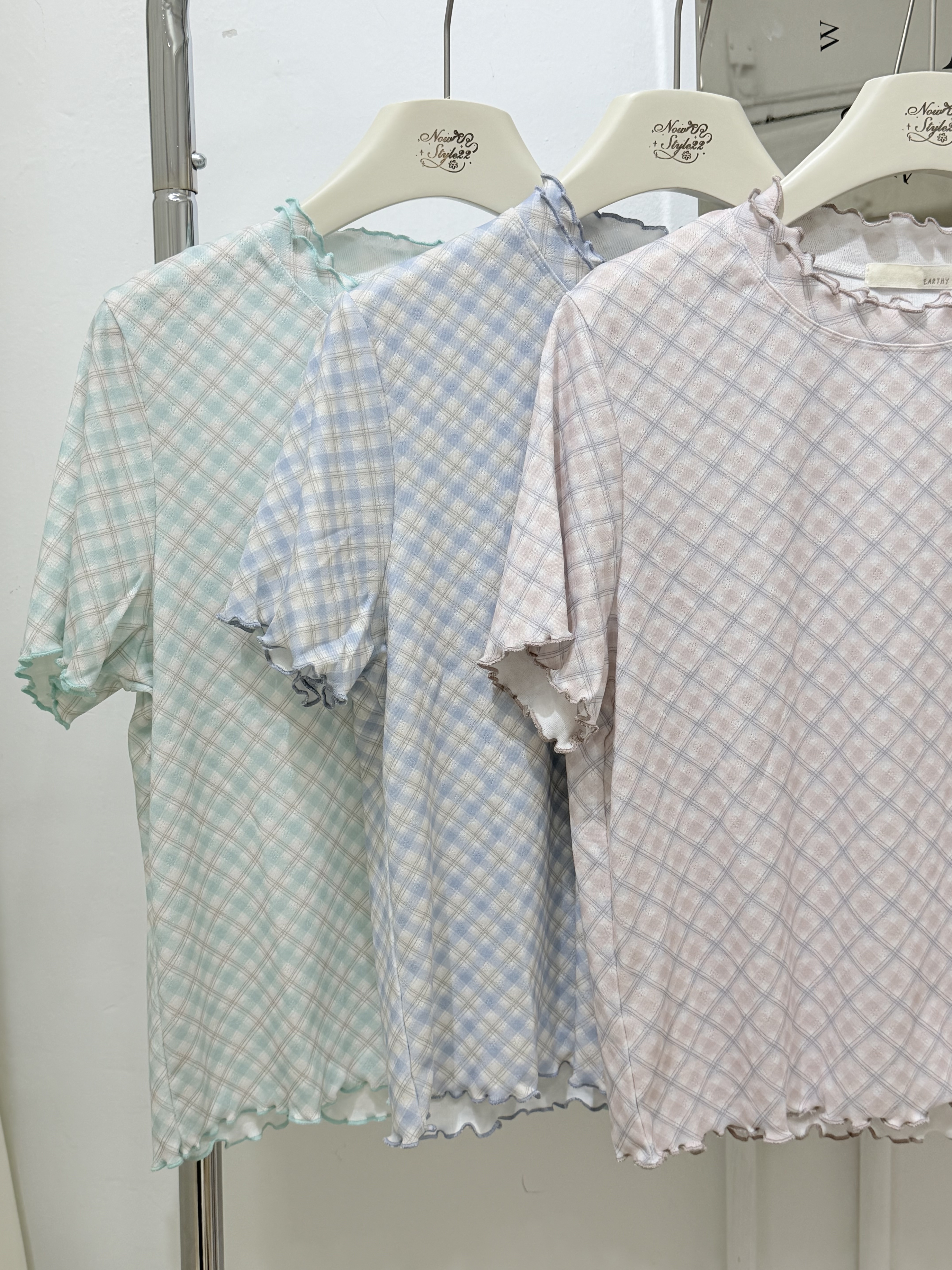 糖果色格紋ruffles領上衣 三色入